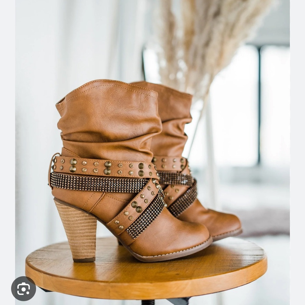 Naughty Monkey Brown Studded Heeled Boots